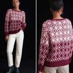 Anthropologie Maeve Sigfried wool blend crewneck argyle diamond sweater XL